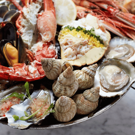 seafood platter at Bentley's Oyster Bar & Grill seafood restaurant in Mayfair, London