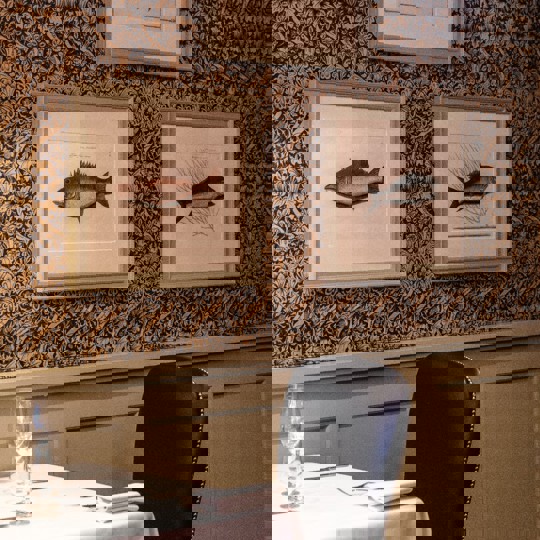 fish pictures on wall at Bentley's Oyster Bar & Grill seafood restaurant in Mayfair, London